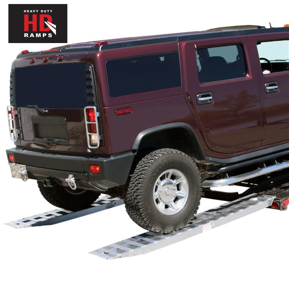 Car Trailer Ramp (pair) - Aluminum - 7'10" long x 15" wide. Hook End. Knife Foot. 5,000lb / axle