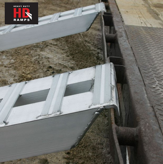 Car Trailer Ramp (pair) - Aluminum - 7'10" long x 15" wide. Hook End. Knife Foot. 5,000lb / axle