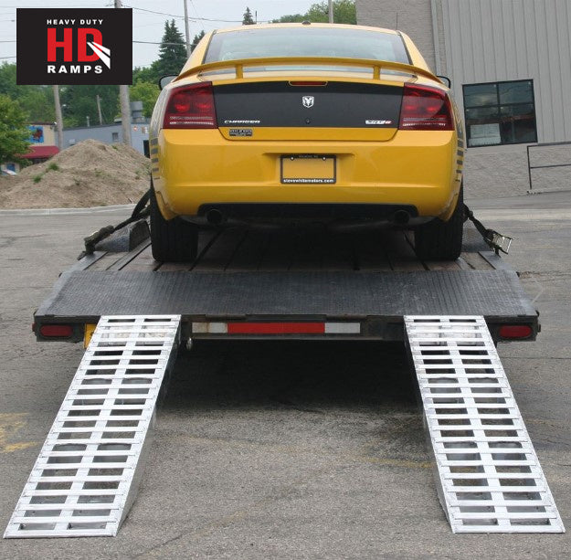 Car Trailer Ramp (pair) - Aluminum - 7'10" long x 15" wide. Hook End. Knife Foot. 5,000lb / axle