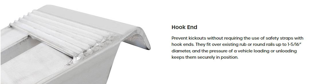 Car Trailer Ramp (pair) - Aluminum - 7'10" long x 15" wide. Hook End. Knife Foot. 5,000lb / axle